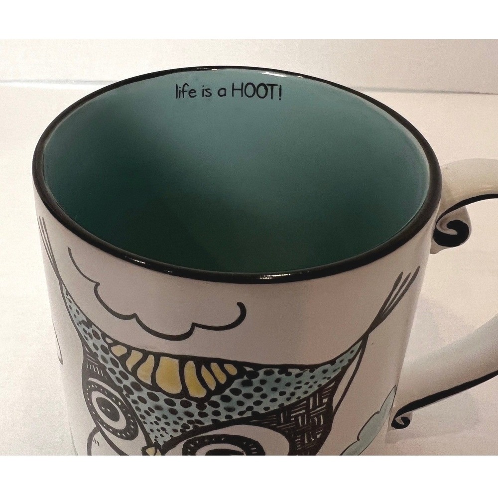 Spectrum Owl Coffee Mug - Life Is A Hoot - Teal Interior Ceramic Whimsical - Picture 3 of 5